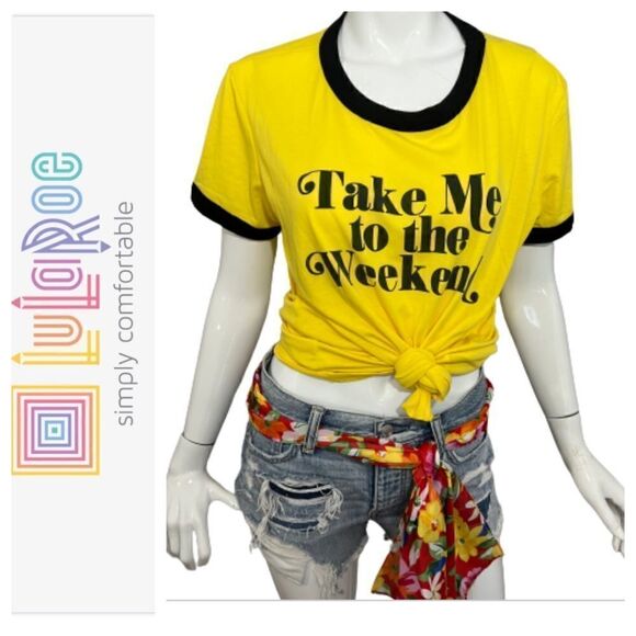 Lularoe "Take me to the Weekend" Yellow/Black T-shirt -- L - Picture 2 of 11